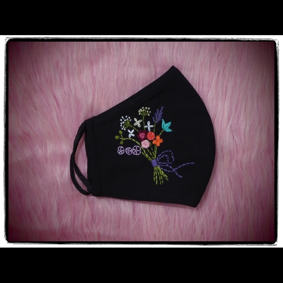 Hand Embroidered Face Mask Mask with Filter Pocket - Picture 5 of 8